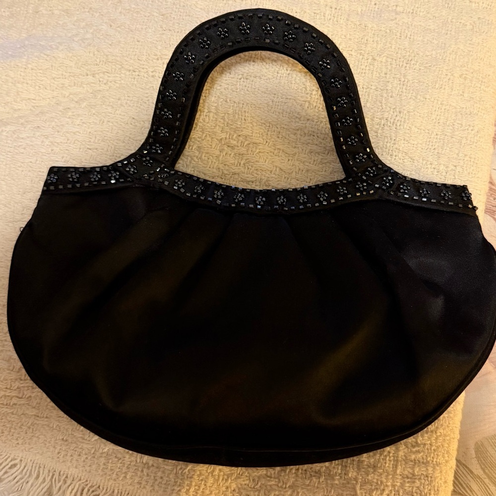 Black Crescent Shoulder Bag with Sparkly Trim